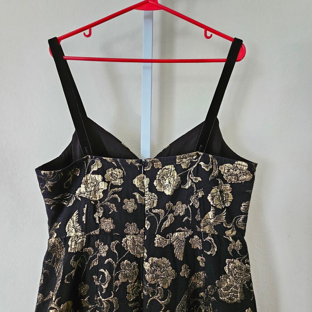 MAEVE Antropologie NWT Black & Gold Slim Jacquard Botanical Mini Dress Sz 14 - Picture 9 of 16
